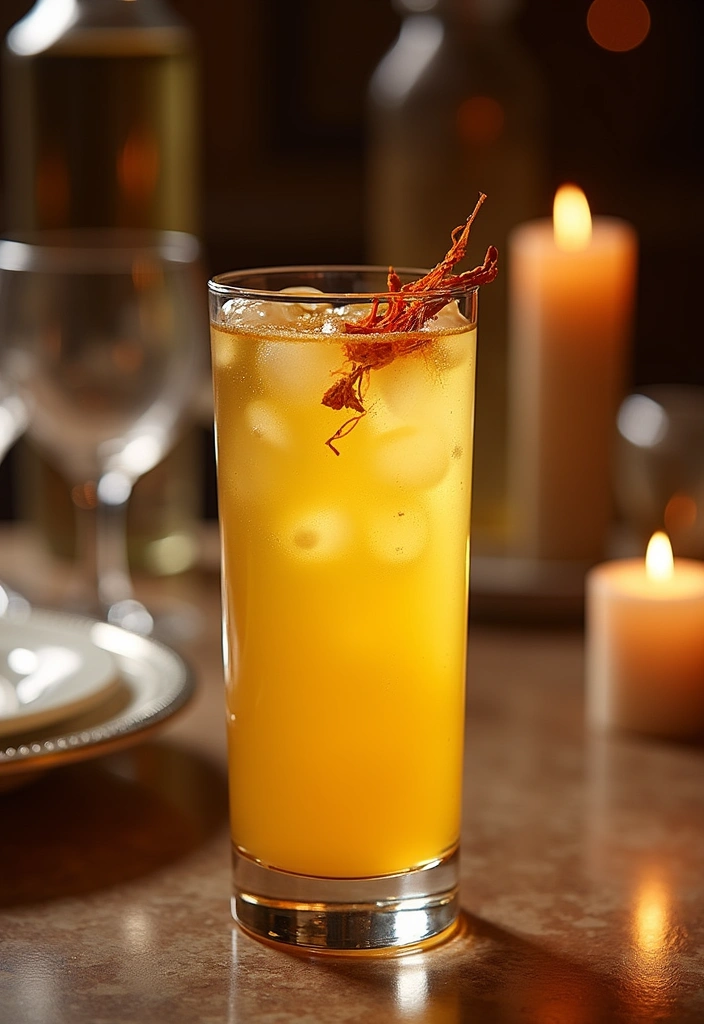 A golden-hued saffron gin fizz with saffron thread garnish